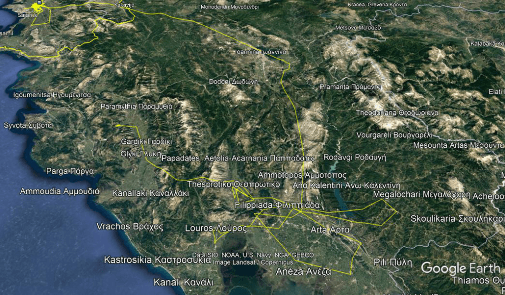 Satellite picture of Phoenice’s movements in Greece