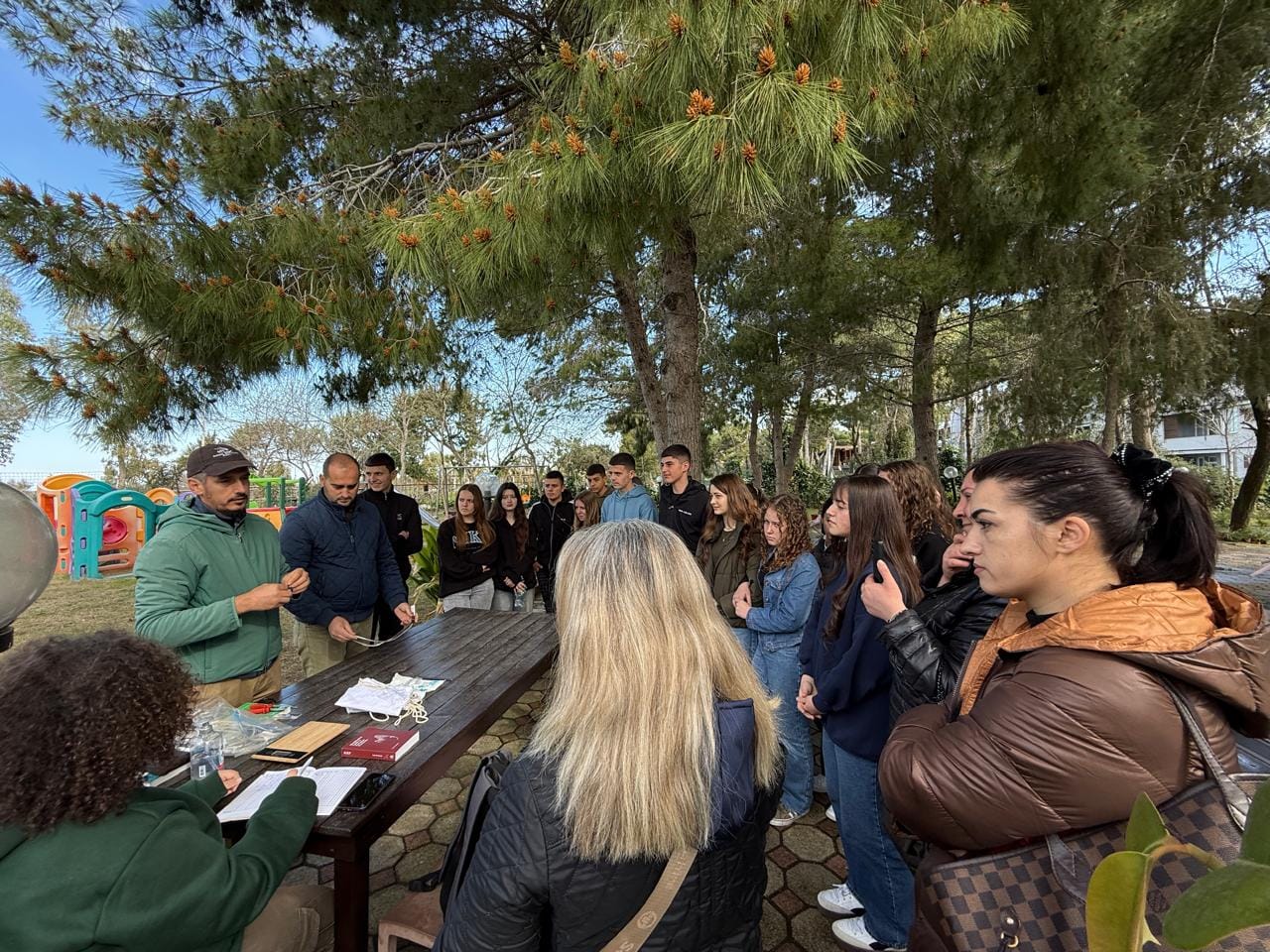 Students from Mihal Nako School observing bird ringing activity in Divjakë-Karavasta National Park, March 2025
